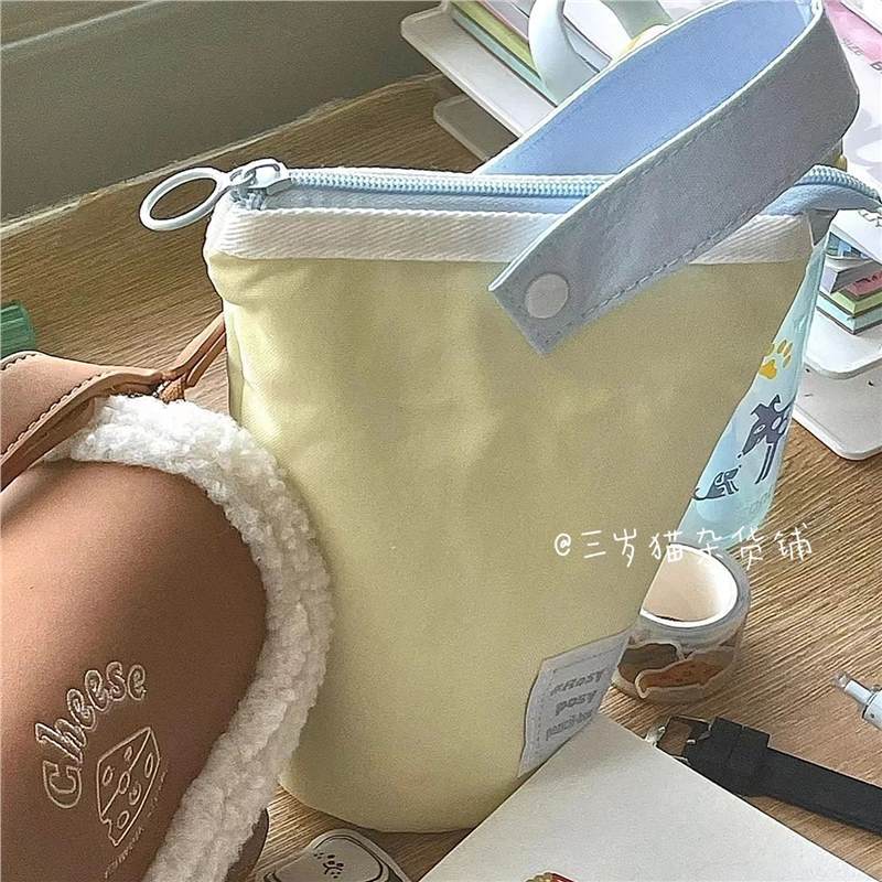 Three-Year-Old Cat Sea Salt Cheese Pencil Case Korean Style High-Looking Multi-Functional Vertical Flip Pen Holder Female Student Large-Capacity Stationery Box