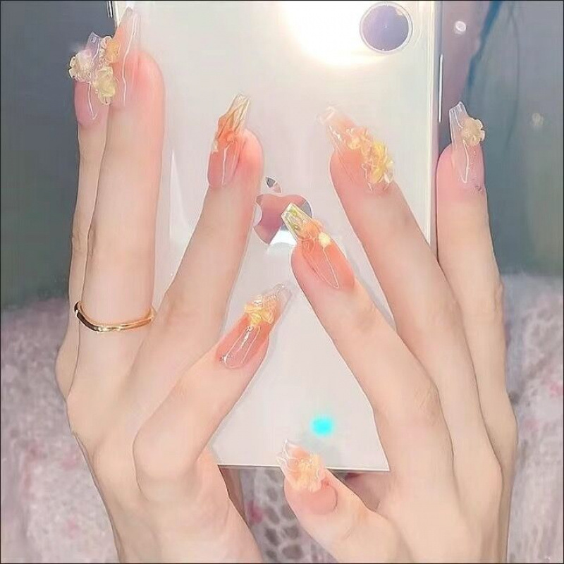 Tulip Manicure Wearable Manicure Summer Ice Blush Manicure Removable Fake Nails Accessible Luxury Celebrity Long Style