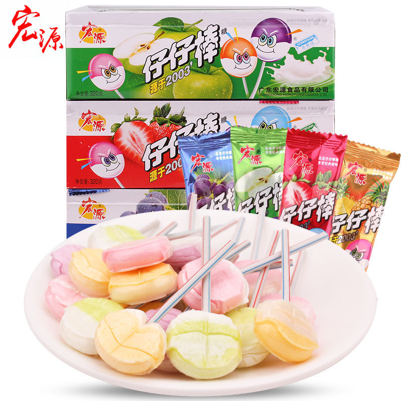 Post-80S Generation Nostalgic Snacks Hongyuan Zaizai Stick Fruit Candy Flavored Lollipops Available in Various Flavors