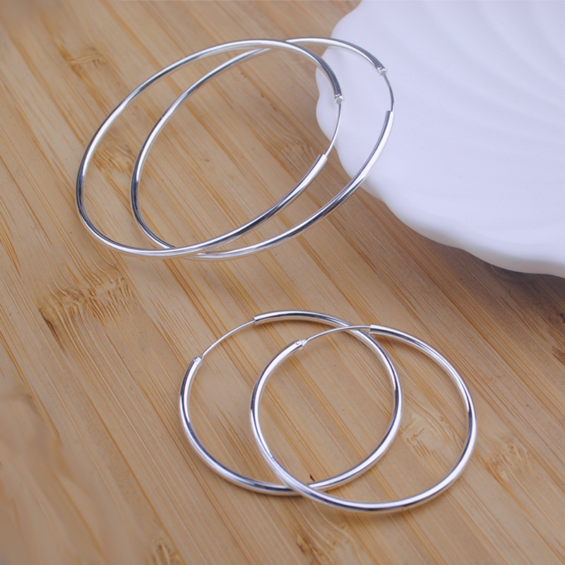 Hot Selling Explosions S925 Silver Needle Gap Big Ear Ring Earrings Round Size Ear Buckle Women's Big Ear Ring Jewelry