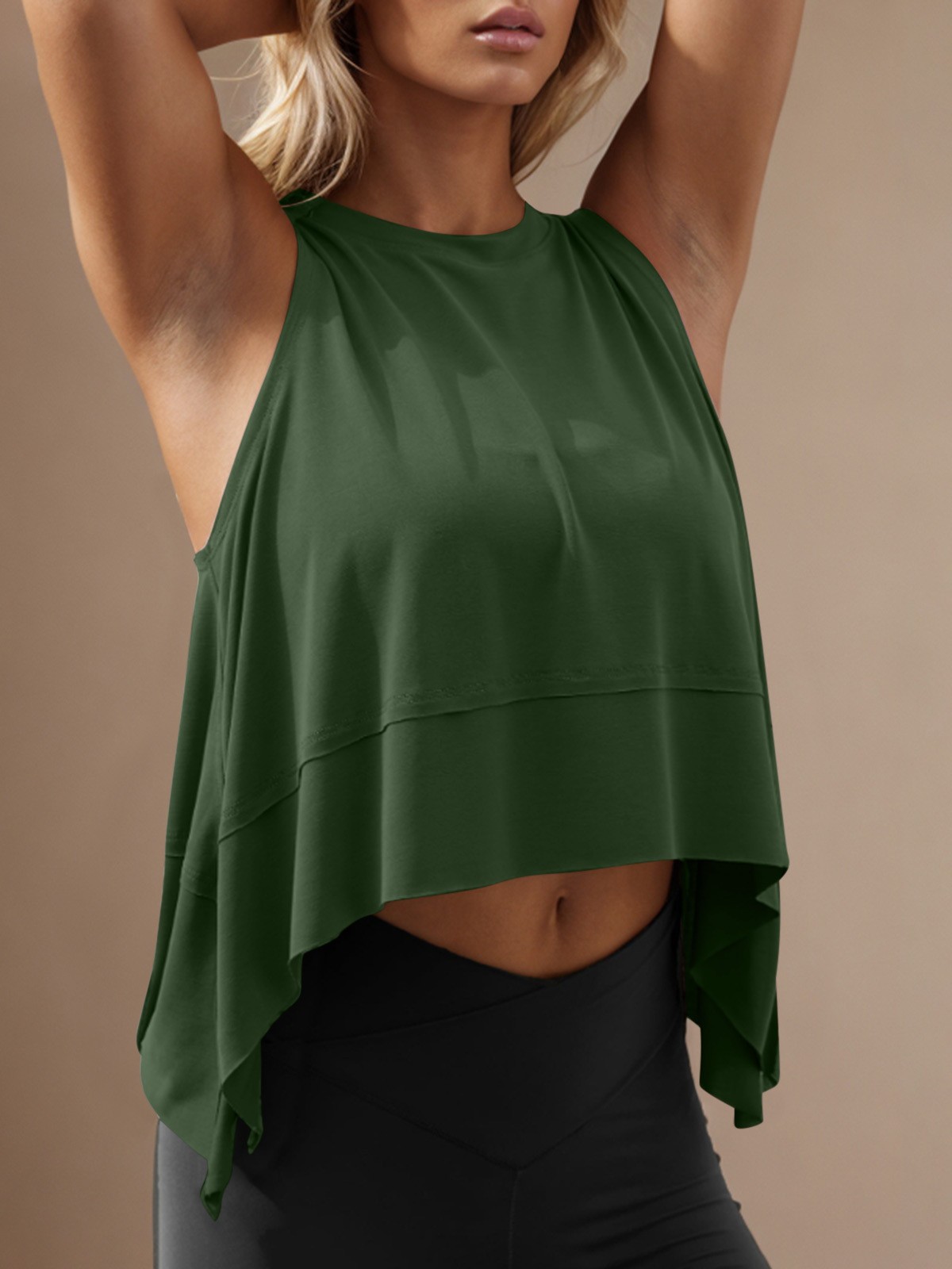 2025 European and American New Sleeveless Round Neck Irregular Top Sports T-shirt Stitching Loose Casual Yoga Vest for Women