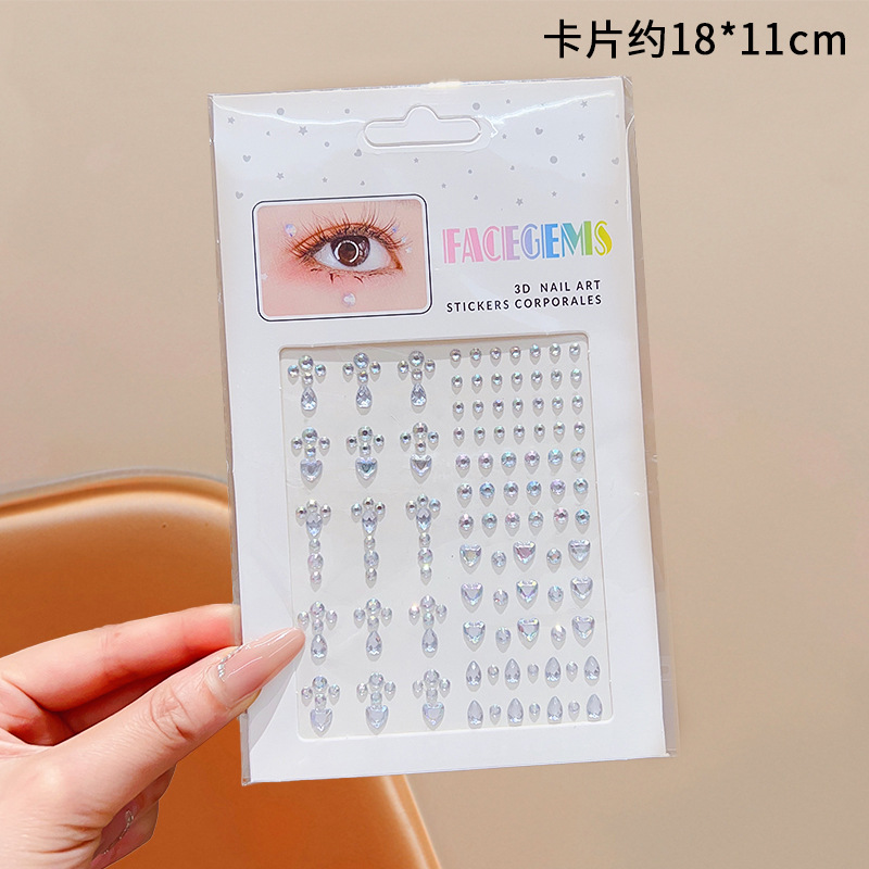 Little Girl Stage Makeup Glue-Free Face Stickers 2025 New Girls Broken Diamond Stickers Kidsren's Stereo Rhinestone Style Face Stickers