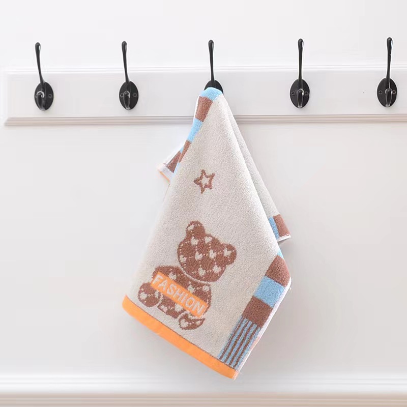 Pure Cotton 32-Strand Color Gauze Jacquard Kidsren's Towel Cartoon Fashion Bear High-End Kidsren's Towel Kindergarten Baby Towel