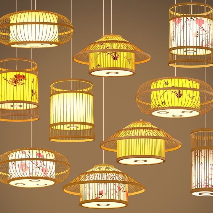 Chinese-Style Bamboo Chandelier Restaurant Shop Hot Pot Restaurant B&B Tea Room Commercial Catering Hotel Box with Spotlight Lamps