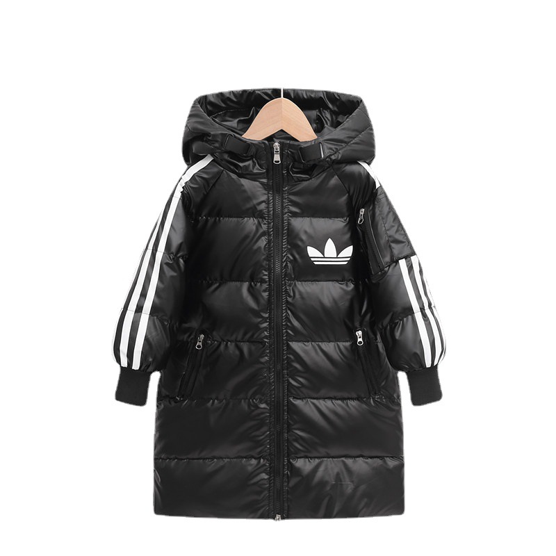 New Kidsren's down Jacket Korean Style Mid-Length Printed Thickeneded Medium and Large Kidsren's Washable Hooded Jacket for Boys and Girls Winter