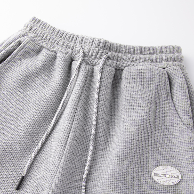 2023 Waffles Sweat Pants Men's Winter Fashion All-match Trendy Brand Sports Pants Loose Leg fleece-lined Casual Pants