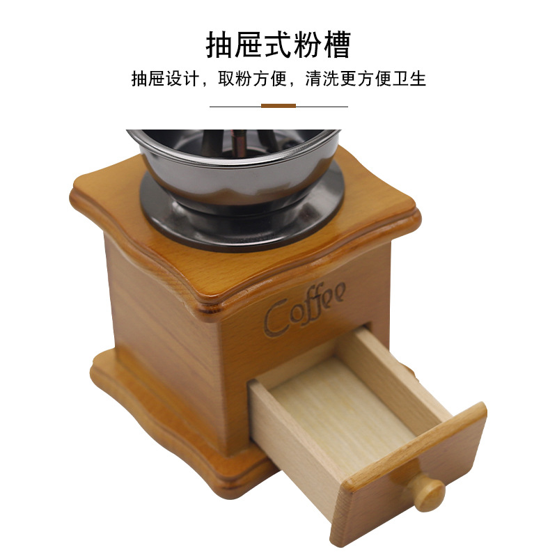 Cross-Border Solid Wood Retro Classic Coffee Powder Machine Manual Coffee Grinding Salt Solid Wood Core Manual Adjustable Bean Machine