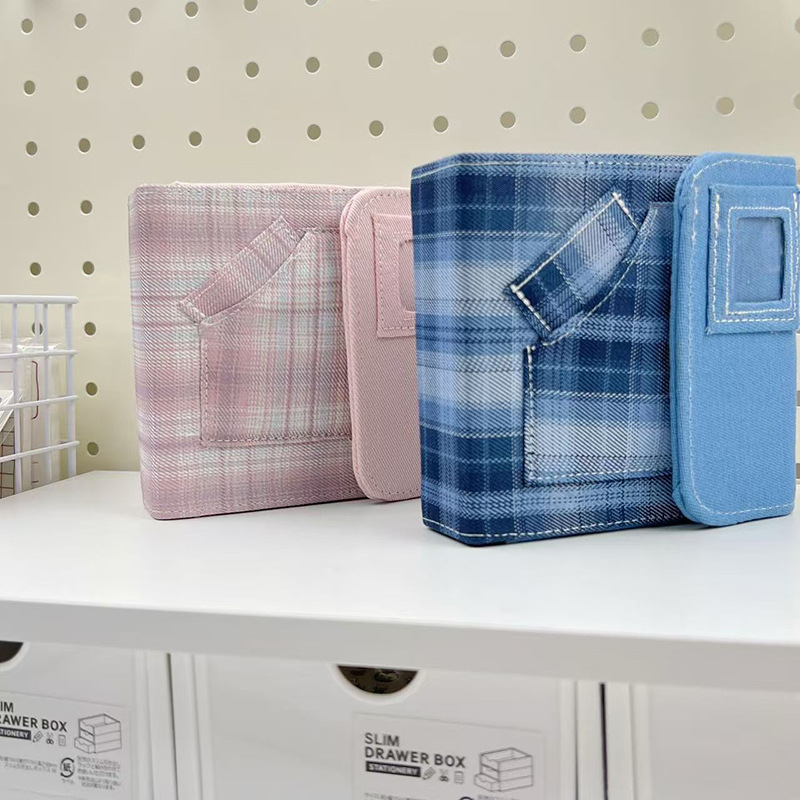 Little Red Book Candy Color Blue Pink Plaid One-Square Card Album Binder Star-Chasing Storage Album Fabric New Style