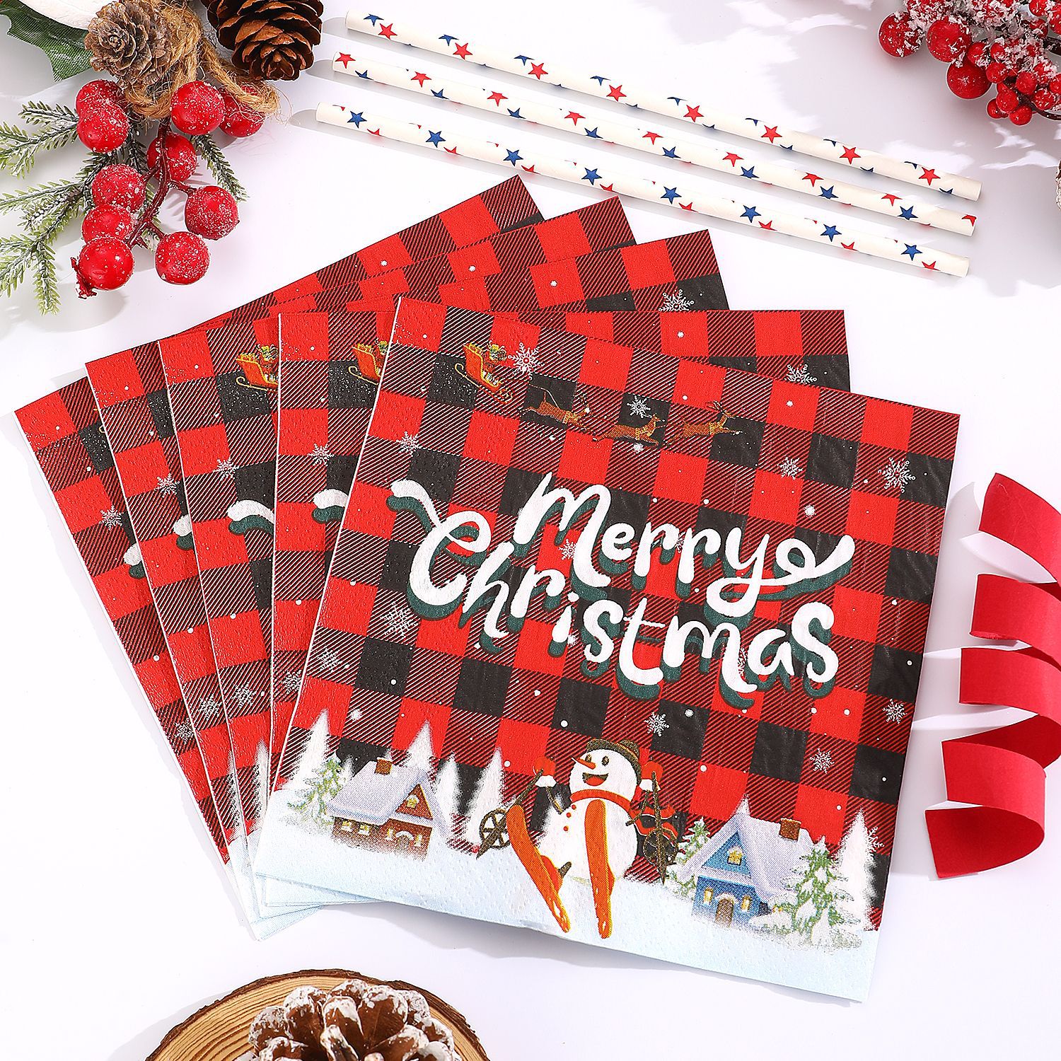 New Red Christmas Paper Towels Santa Claus Crystal Ball Blue Snowman Various Style Paper Towels Available in Choice