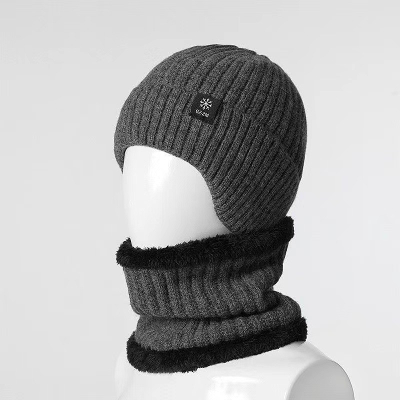 Men's Winter Dad's Ear Warming Hat Two-piece Scarf One-piece Snowflake Cap