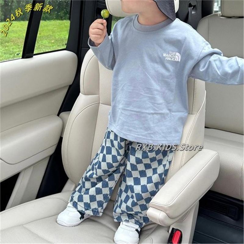 Children's Clothing Autumn Set 2025 New Korean Style Fashionable Baby Kidsren's Sweatshirt Boys and Girls Plaid Sweatpants Two-Piece Set