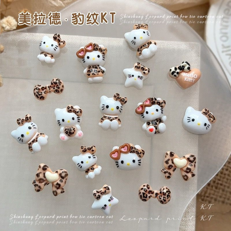 Nail Art Leopard Bow KT Cat Jewelry Maillard Resin Three-dimensional French Cute Cartoon Bow Tie Nail Accessories