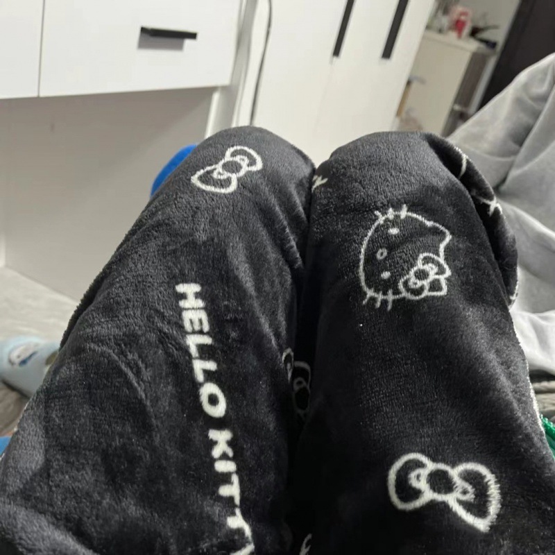 Flannel cartoon KT cat pajama pants thick ladies autumn and winter new fleece-lined warm home casual pants Hello Kitty foreign trade
