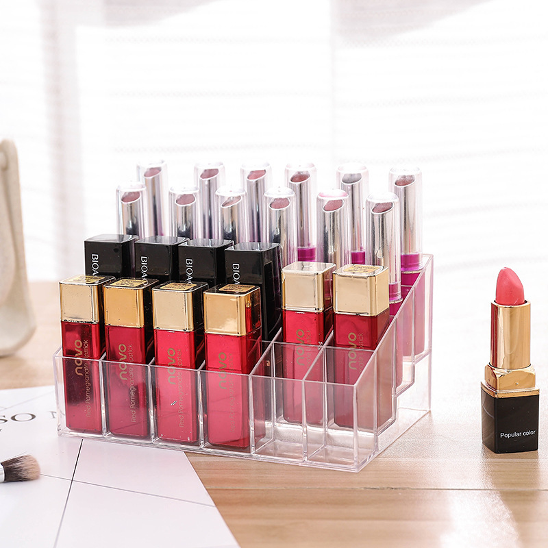 24 grid transparent lipstick rack storage finishing box desktop lipstick rack display cosmetics skin care products storage