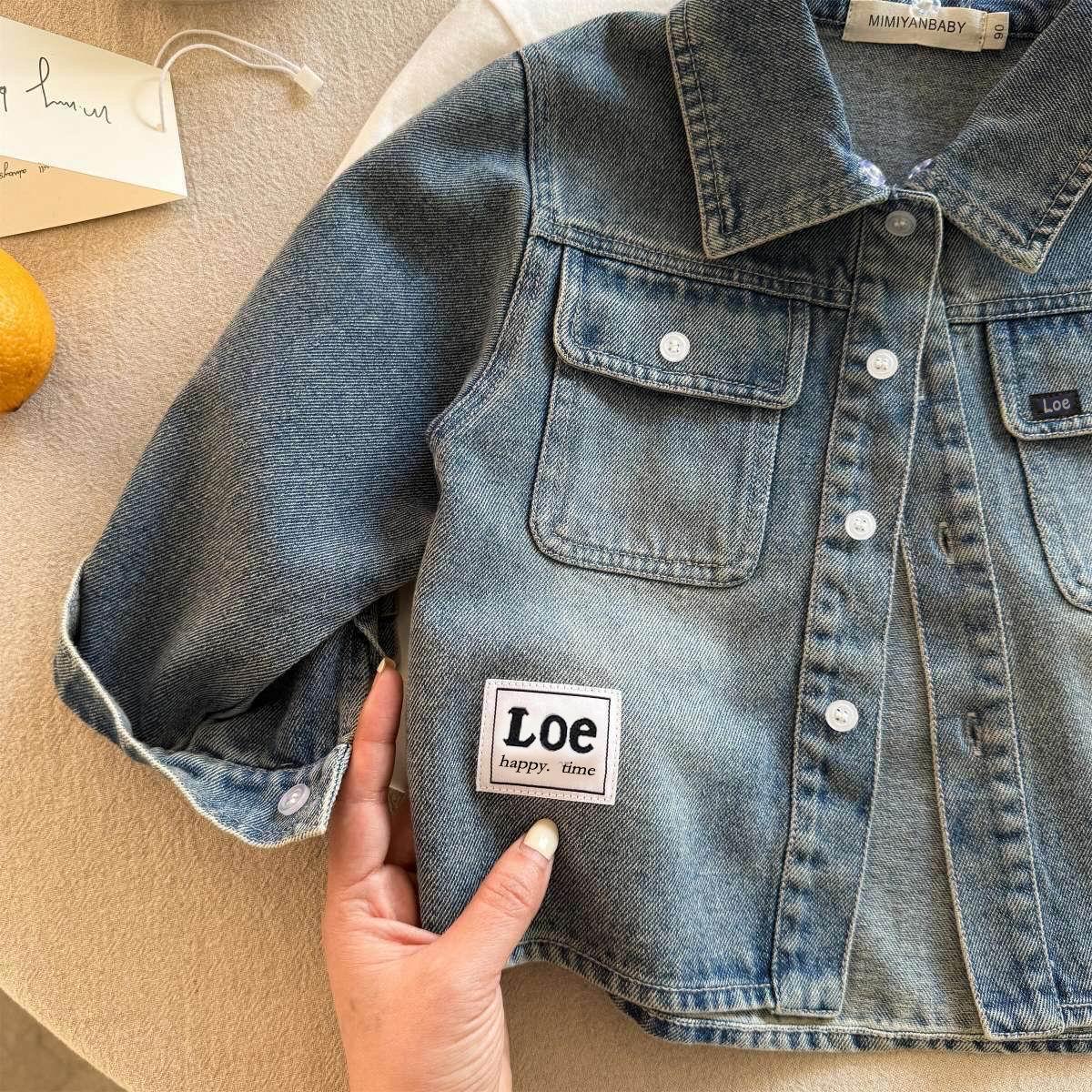 2025 Spring New Boys' Distressed Shirt Children's Baby's Soft Denim Jacket Solid Color Hooded Denim Clothes Women's Trendy Brand