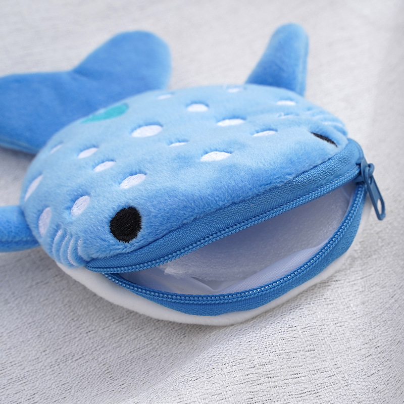 New Cartoon Shark Plush Coin Purse Coin Bag Cute Pendant Data Cable Bag Zipper Bag Small Gift Wholesale