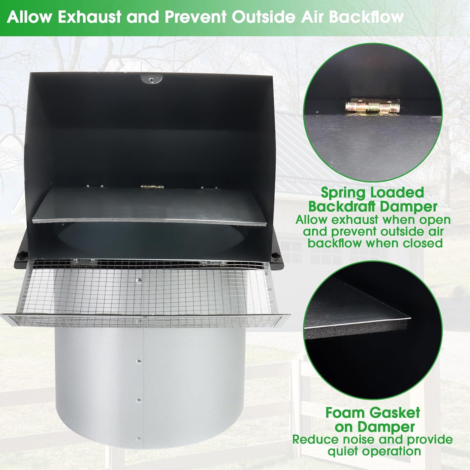 8-inch hooded wall vent damper room exterior wall exhaust vent exhaust ventilation and air exhaust