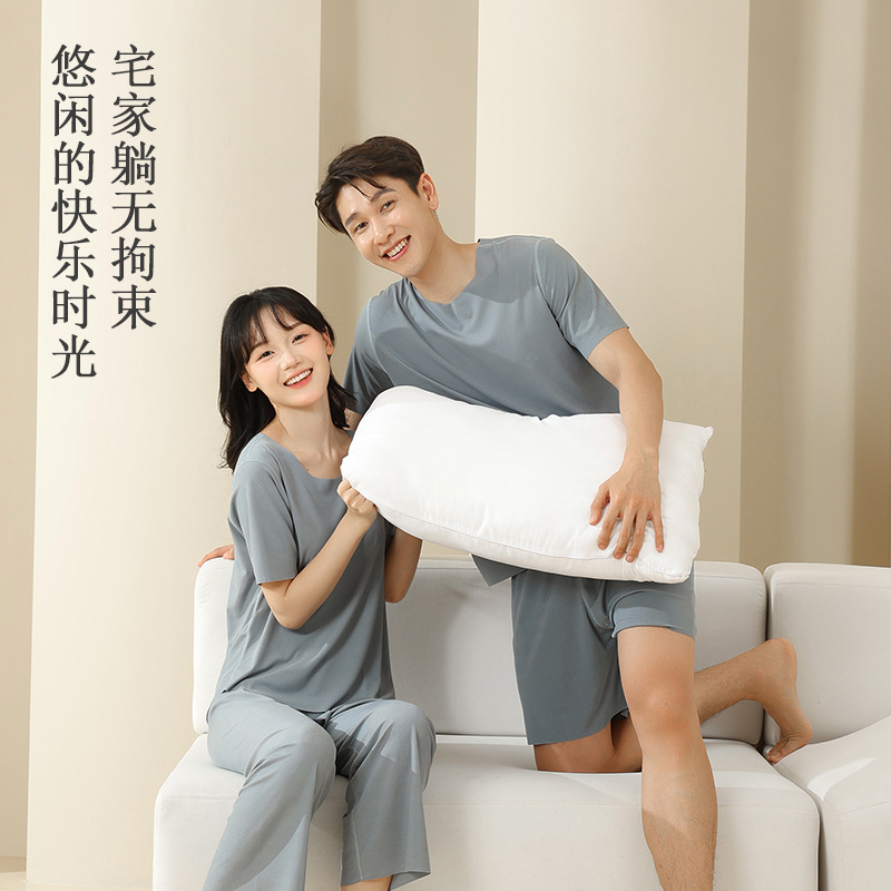 Ice Silk Couple Pajamas Set Women's Summer 2025 Loose Large Size Home Clothes Men's Pajamas Spot Wholesale