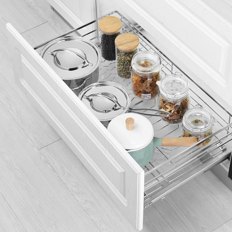 Kitchen Cabinet Drawer Basket 304 Stainless Steel Seasoning Basket Storage Rack Double-layer Drawer-type Dishes