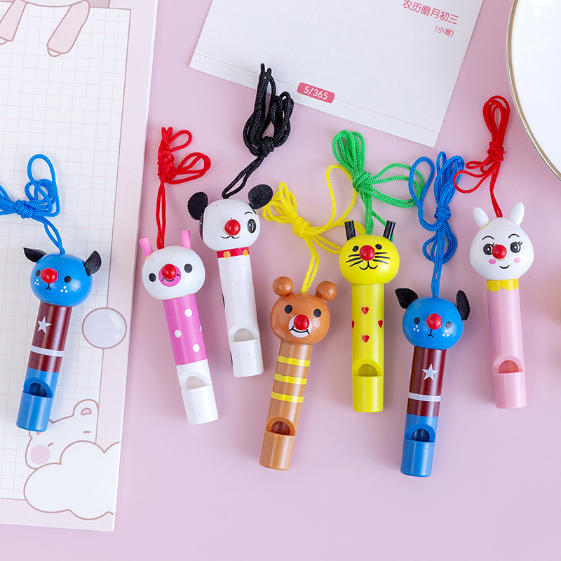 Cartoon Lanyard Wooden Whistle Wholesale Children's Outdoor Cheering Blowing Sports Meeting Stall Activities Student Gifts
