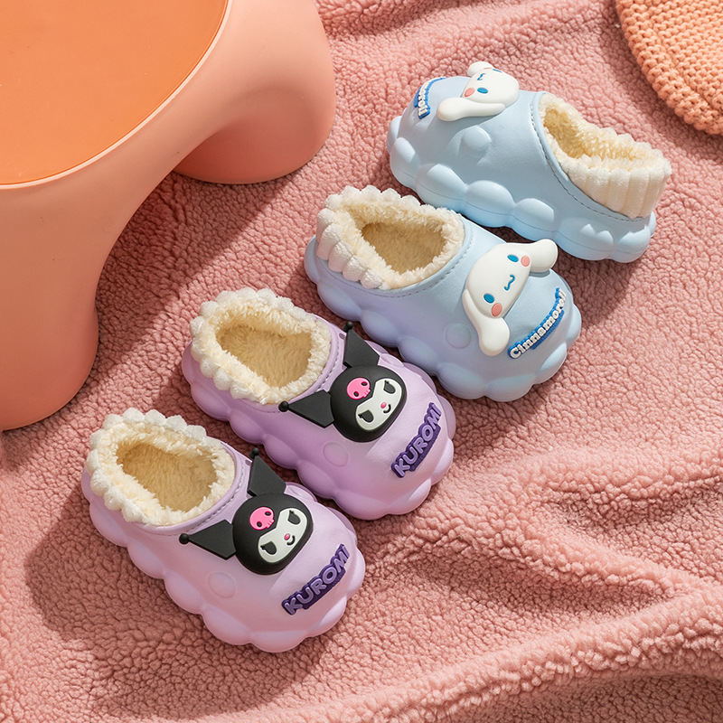Sanrio Girls Cotton Slippers Winter Children's Shoes Girls Princess Cotton Shoes Soft Sole Bag Heel fleece-lined Baby Slippers