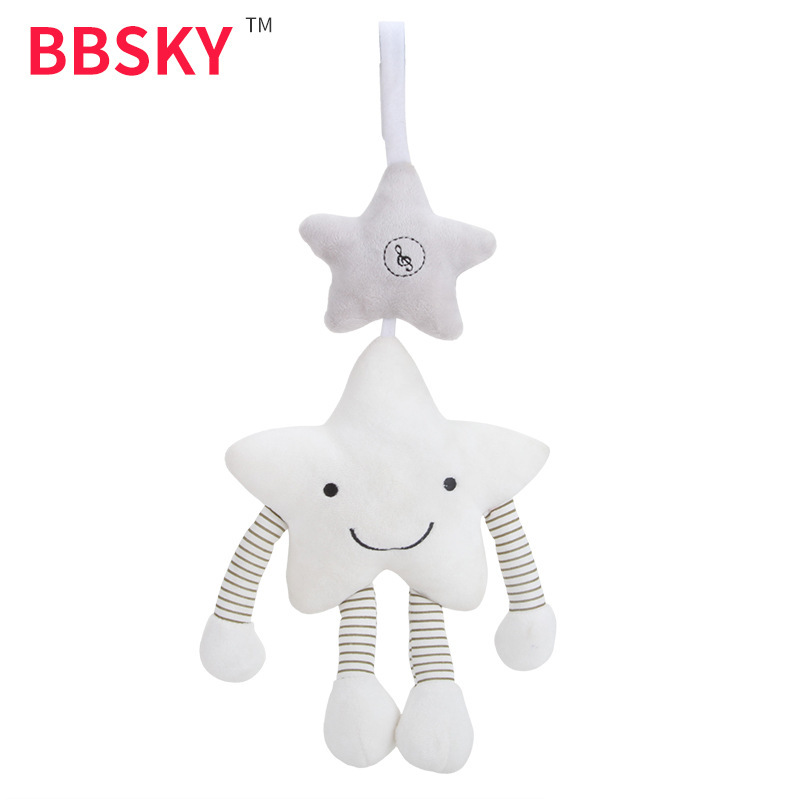 BBSKY white five-pointed star Music wind chime pendant baby car hanging bed hanging 0-1 years old baby plush toy