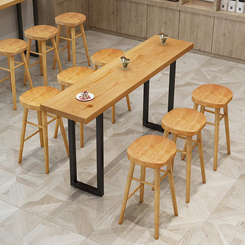 Nordic Solid Wood Bar Table Wall Bar Cafe Milk Tea Shop Long Narrow Bar Home High Table and Chair Combination