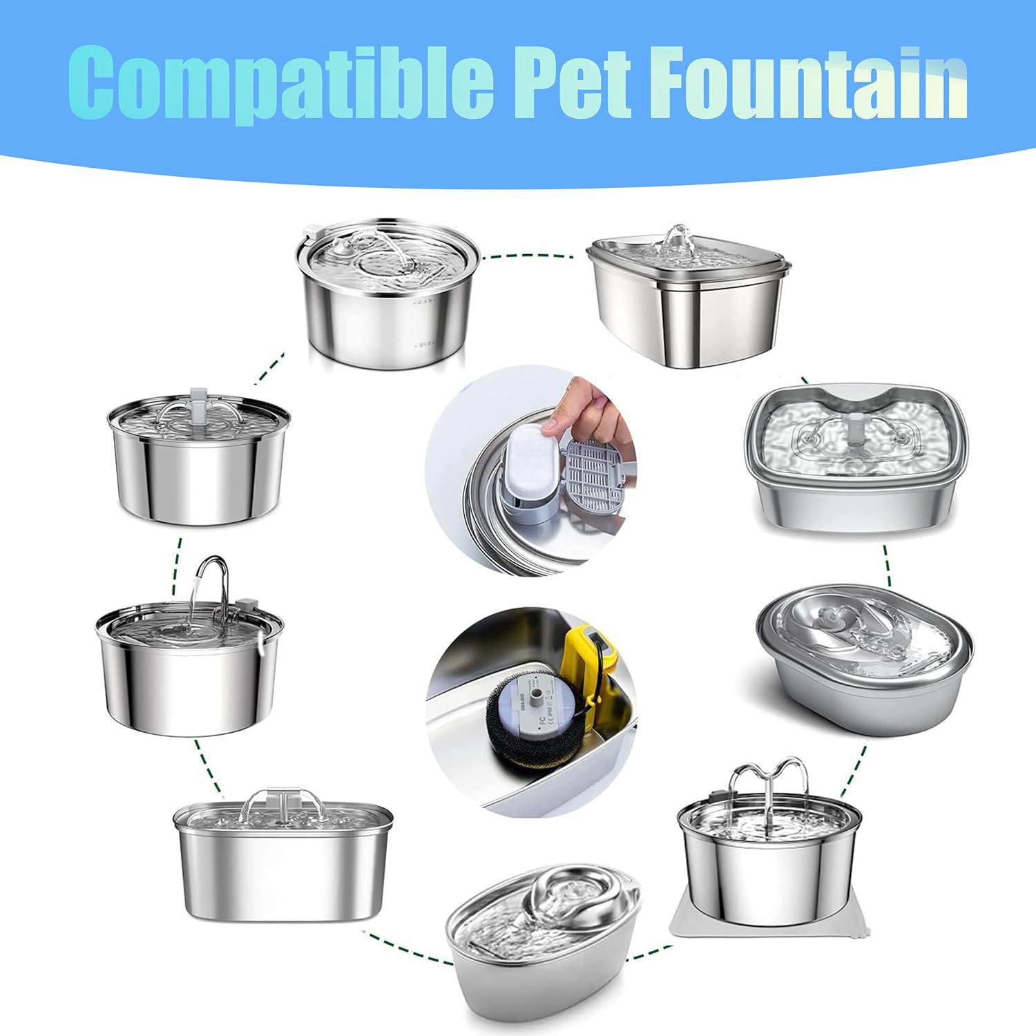 Source manufacturers stainless steel pet water dispenser filter cat fountain replacement filter activated carbon filter cotton wholesale