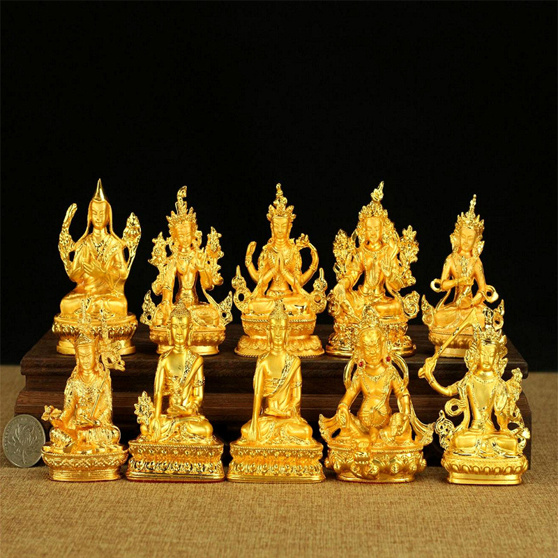 3inch 6inch Alloy Painted Three Treasures Buddha Manjusri Four-Armed Lotus Master White Green Tara King Kong Buddha Statue
