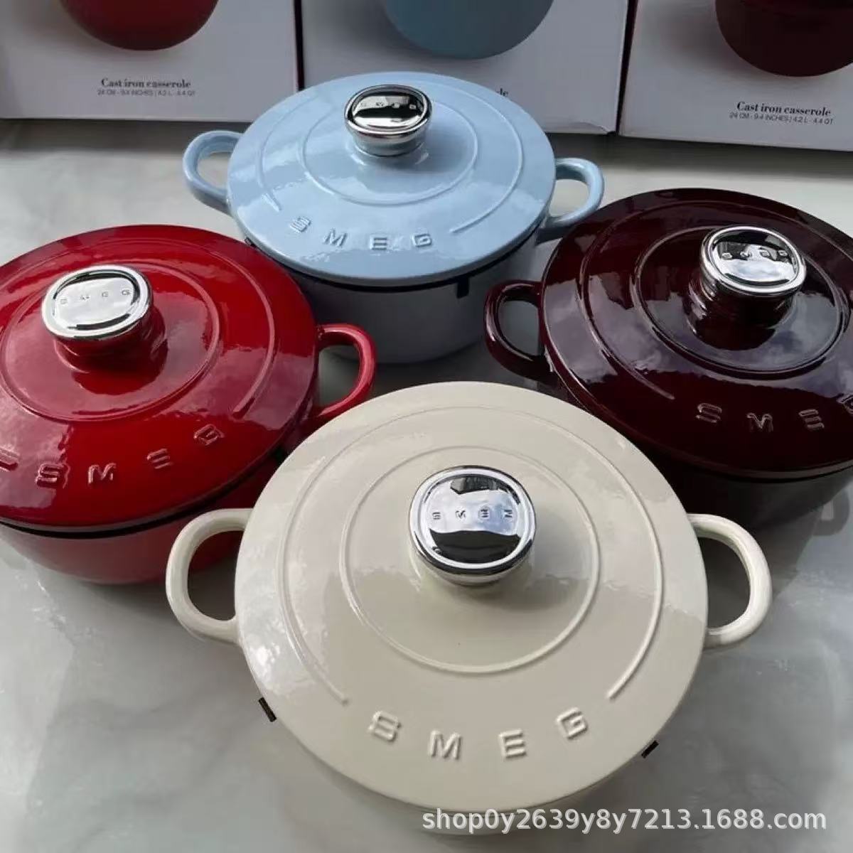 Импортная эмальированная кастрюля Smeg 24см, чугунная, утолщенная, антипригарная, для супа