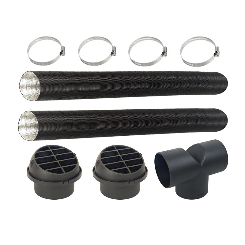 75mm diesel heater T 3 outlet connectors and 2 air outlets and 2 pipeline tubes warm black