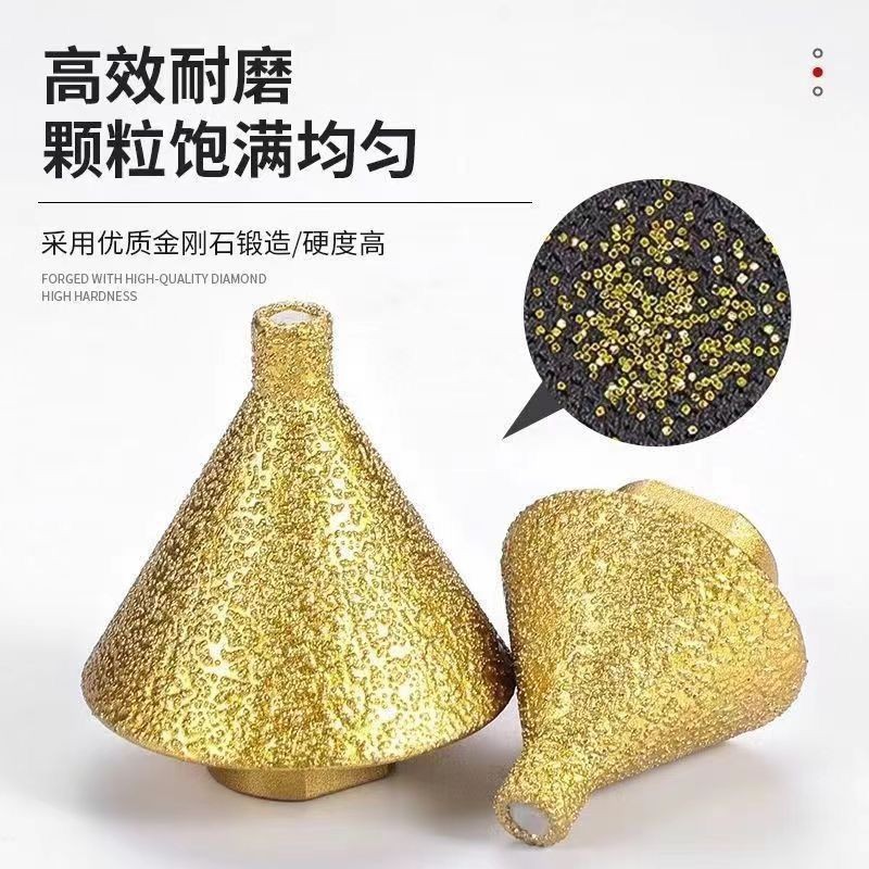Brazed cone diamond chamferer angle grinder opening marble tile rock plate stone trimming reaming bit