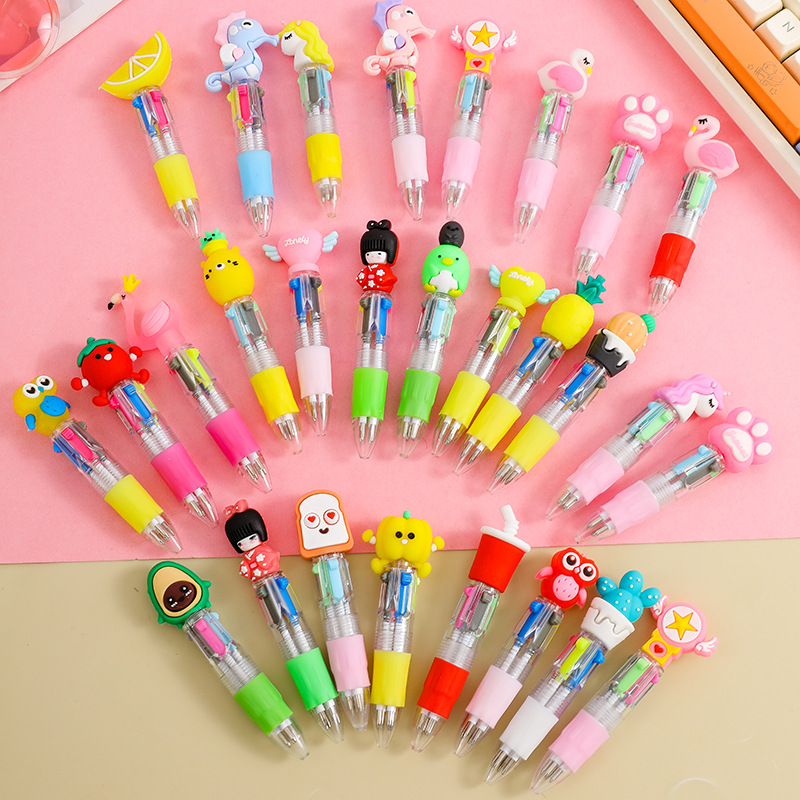 Cute cartoon cute head small four-color mini color four-color ballpoint pen student stationery gift prize ballpoint pen