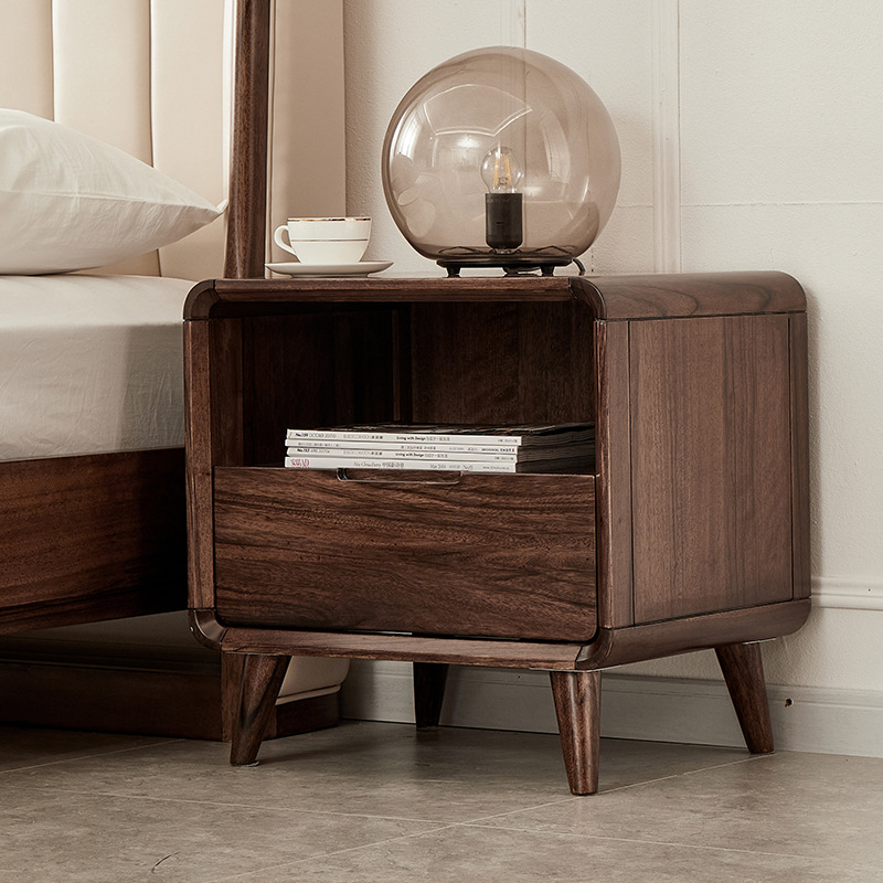 Шкаф-стол, полный комплект, тумбочка из массива дерева, тумбочка для спальни, черный орех, простой скандинавский ящик