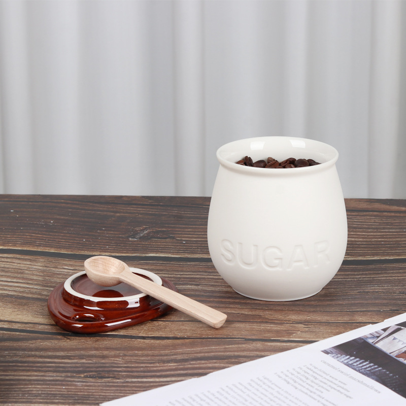 Ceramic Color Matching Sugar Jar Retro Seasoning Jar with Lid Set Household Lard Jar Coffee Jar Sugar Jar