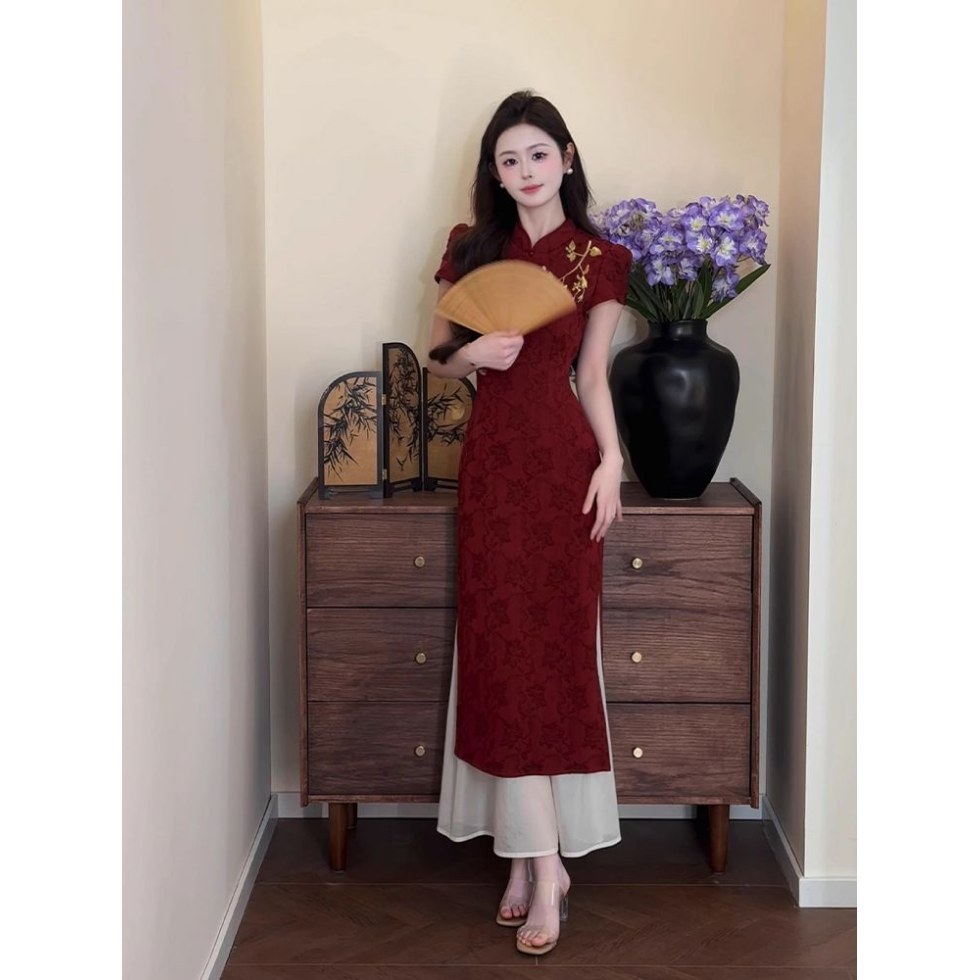 [Хуайюэ] новый китайский стиль, контрастная вышивка, улучшенное платье чунцзян, облегающее, новое, стильное, слимы платье
