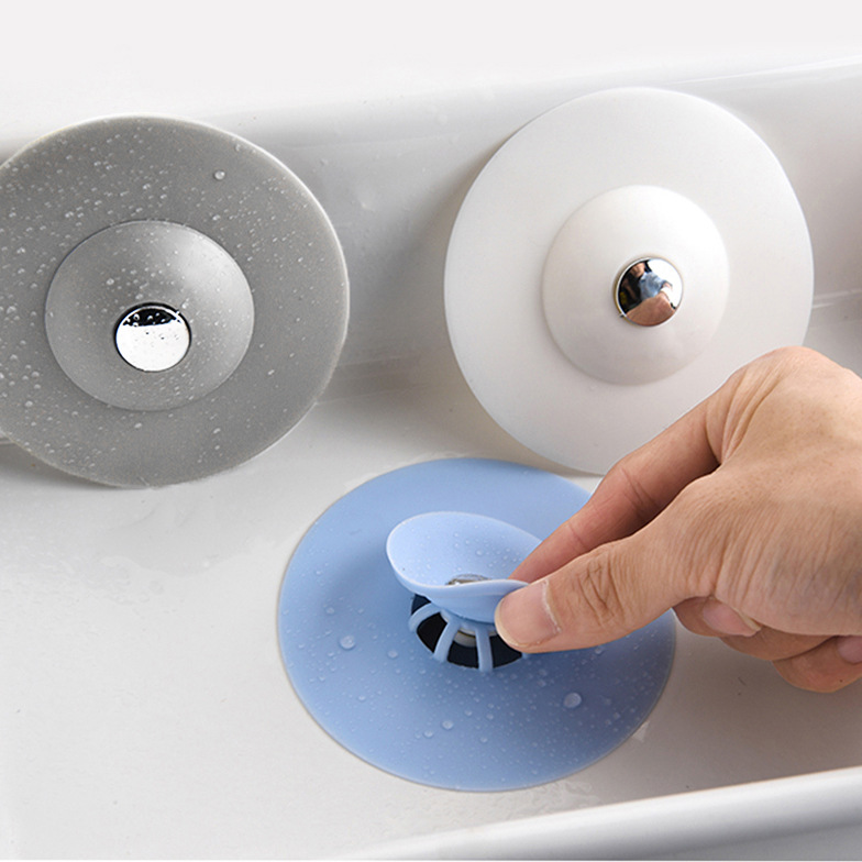 Kitchen push-type deodorant closed silicone flying saucer floor drain bathroom bounce anti-clogging plastic sink filter