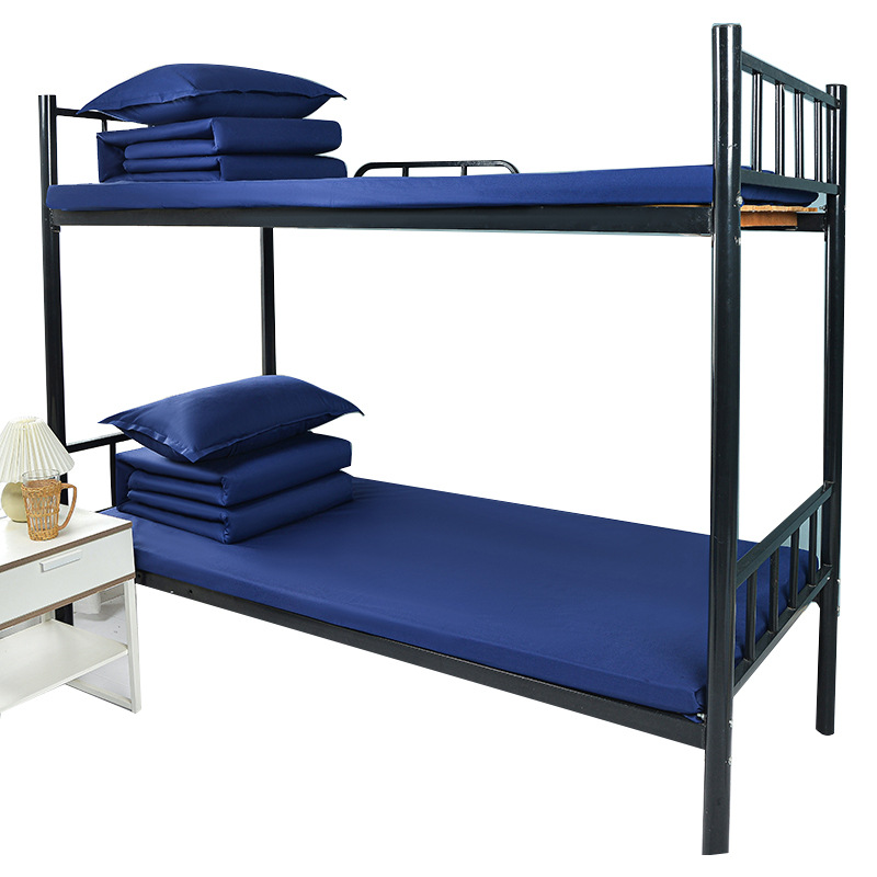 Pure Cotton Three-Piece Set for Staff Dormitory: Bed Sheet, Duvet Cover, Quilt Cover, Fitted Sheet, Blue Fire Flame Pattern Bedding