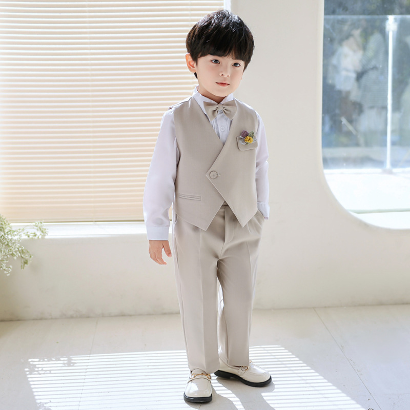 Children's suit dress boys' spring Korean style solid color vest suit boy's birthday flower girl costume