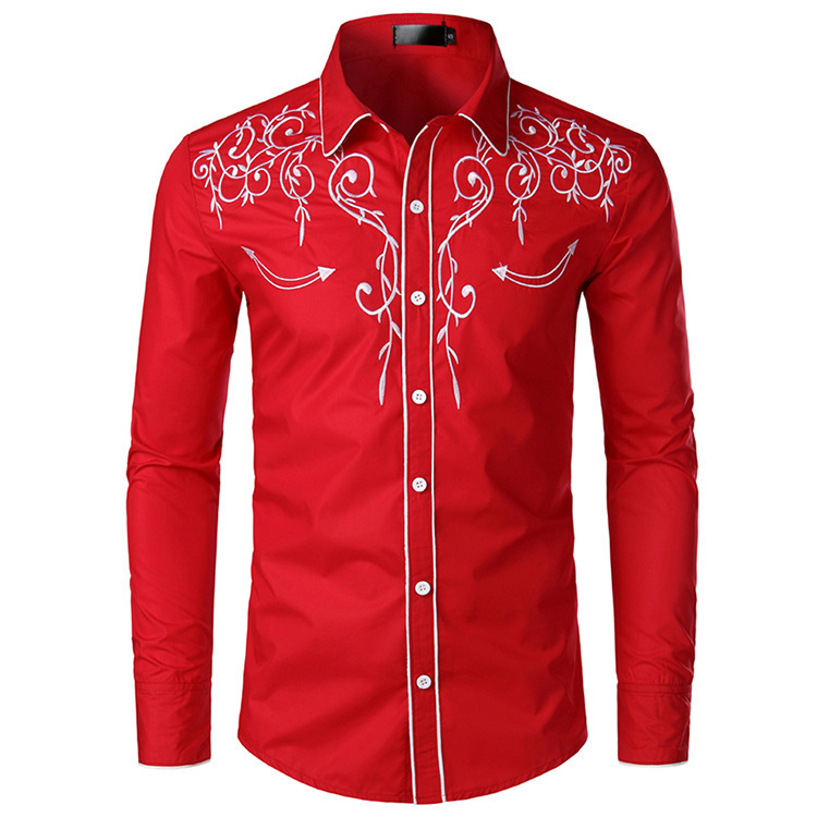 2025 Cross-Border Supply Fashion Embroidered Shirt American Western Style Shirt Western Denim Embroidered Lining