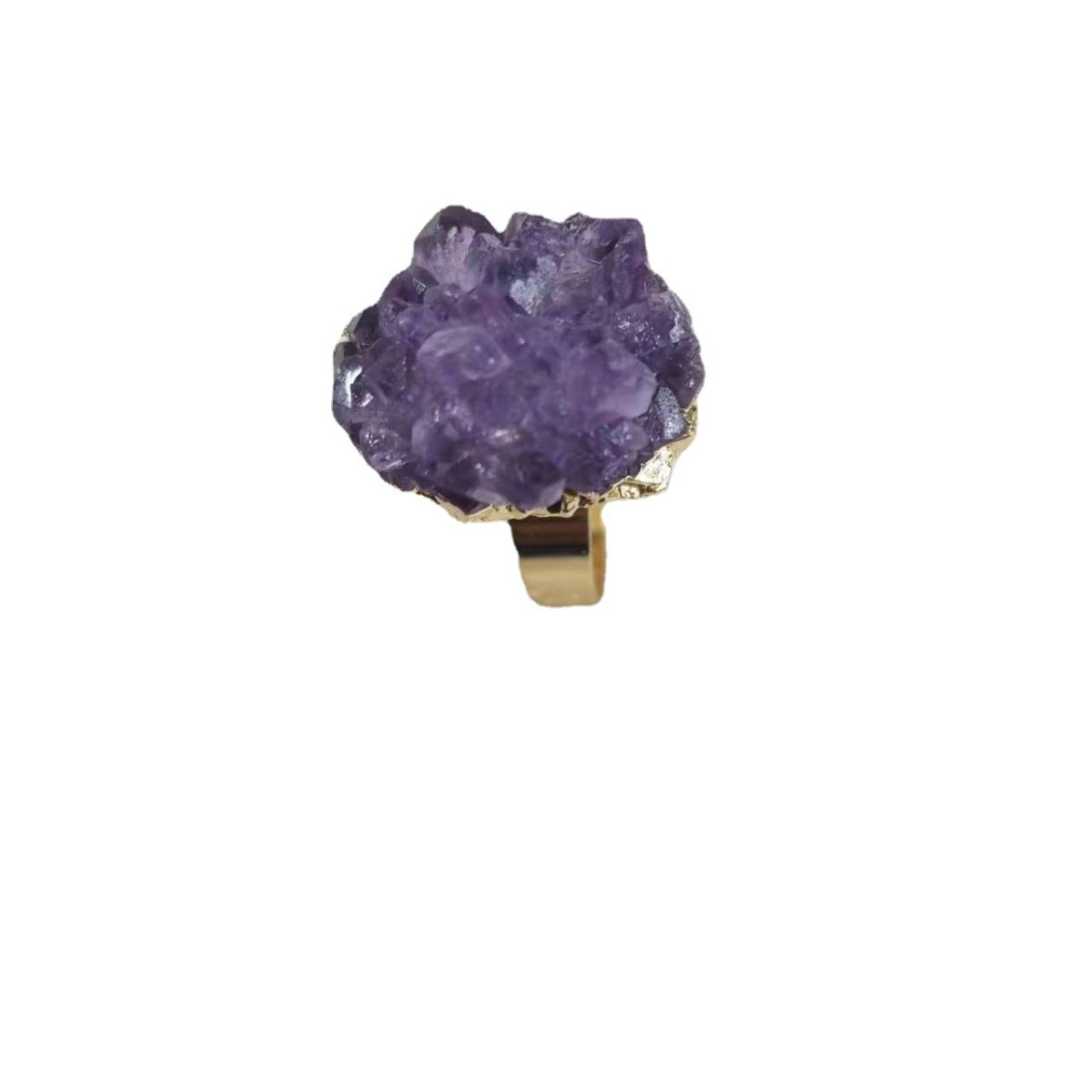 Natural Amethyst Ring Irregular Crystal Ring Electroplated Phnom Penh Opening Ring Niche Design Ring Cross Border