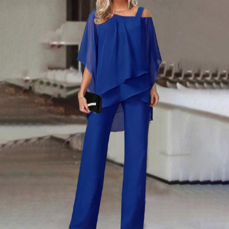 European and American women's 2025 autumn new fashion casual irregular bat sleeve jumpsuit two-piece suit