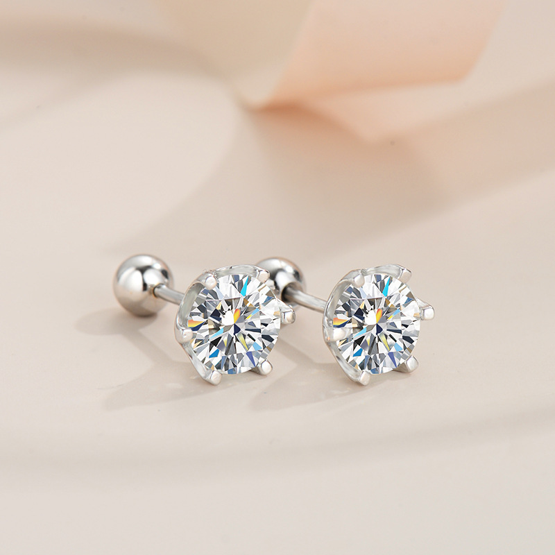 Sterling silver S925 thread earrings flash mosant drill 30 points classic six-claw inlaid moissanite in wind screw earrings
