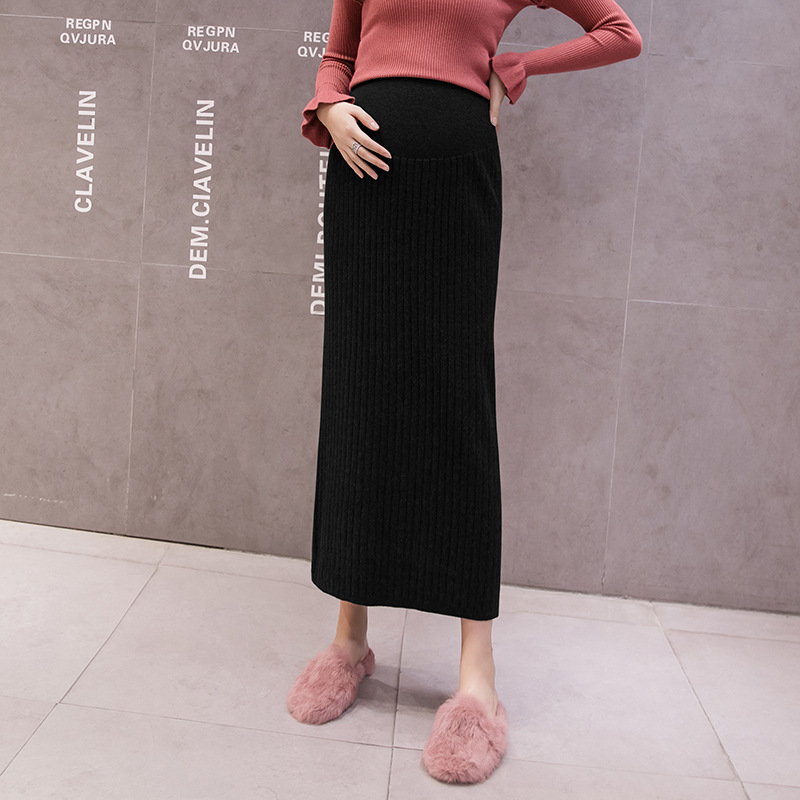 Pregnant Women's Skirt Autumn and Winter Long Skirt Base Knitted Wool Skirt Winter Belly-supporting Long Overskirt Hip Skirt One-step Skirt