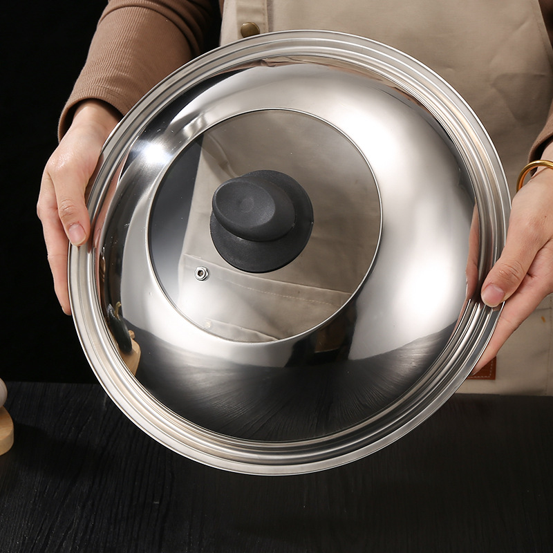 Manufacturer Wholesale Stainless Steel Pot Lid Explosion-Proof Glass Visual Combination Lid Wok Flats Bottom Large Pot Lid 28Cm-40Cm