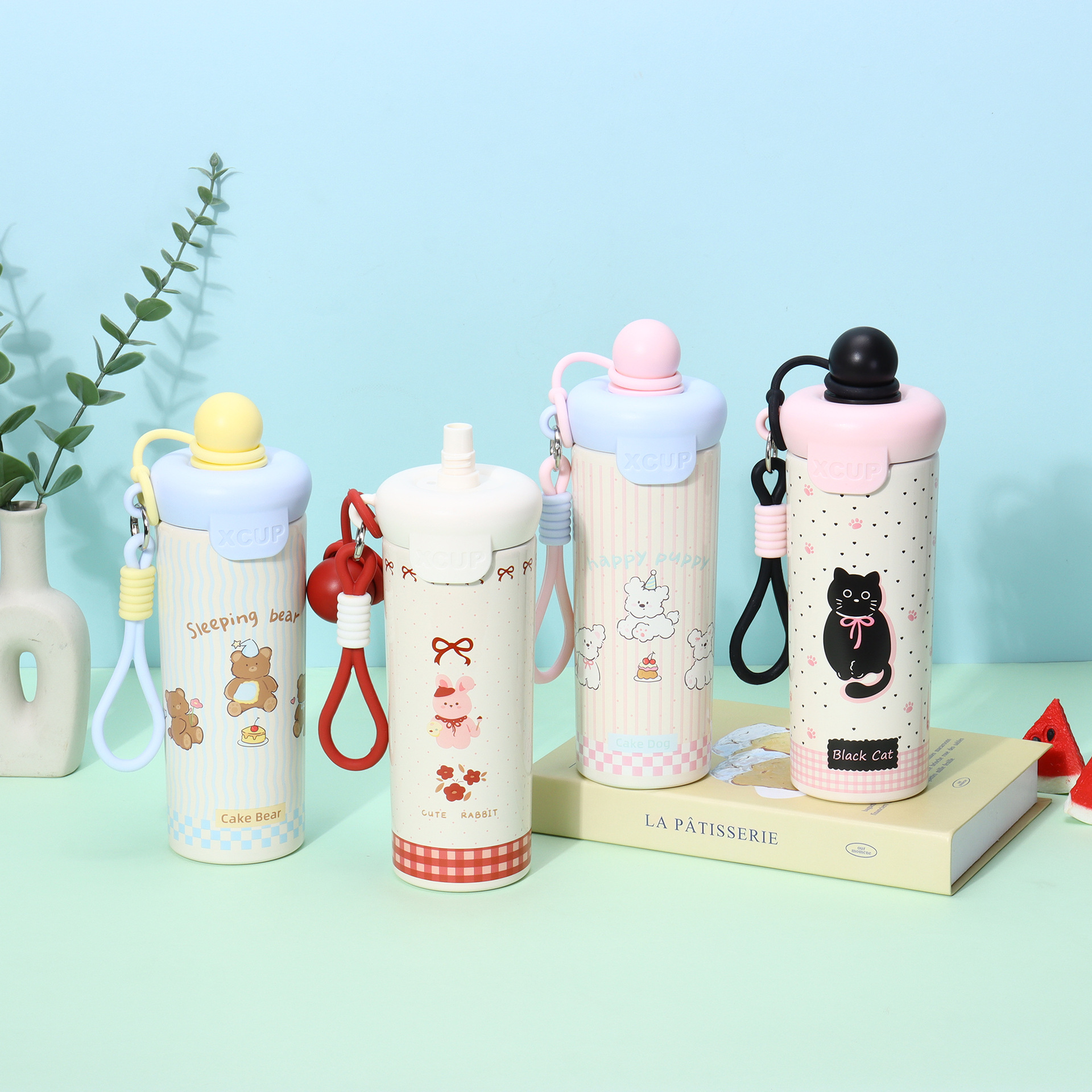 High-Looking 316 Stainless Steel Floating Ball Thermos Cup New Cartoon Flower Tea Plastic Straw Cup Rope Water Cup Wholesale