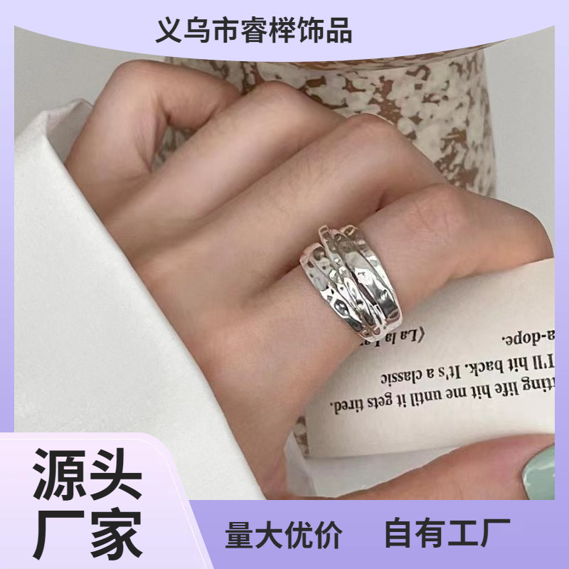 Non-shy Thai silver irregular high-grade glossy ring simple cold style open female adjustable alloy ring wholesale