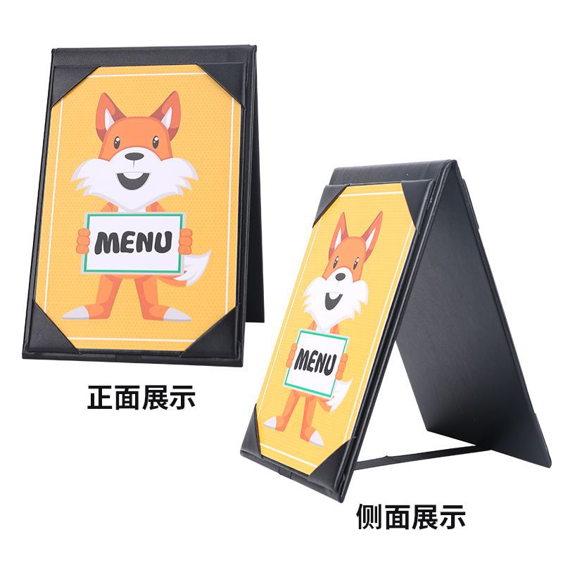 Pu Leather Menu Holder, Double-Sided Display, Foldable, European Design