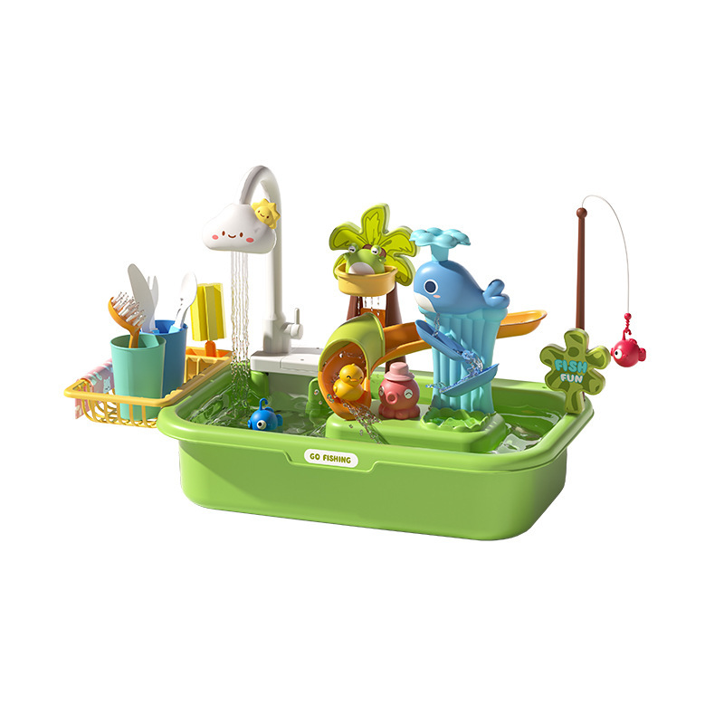 Cross-Border Children's Electric Circulating Water Dishwasher Kitchen Washbasin Set Play House Fishing Duck Water Toy