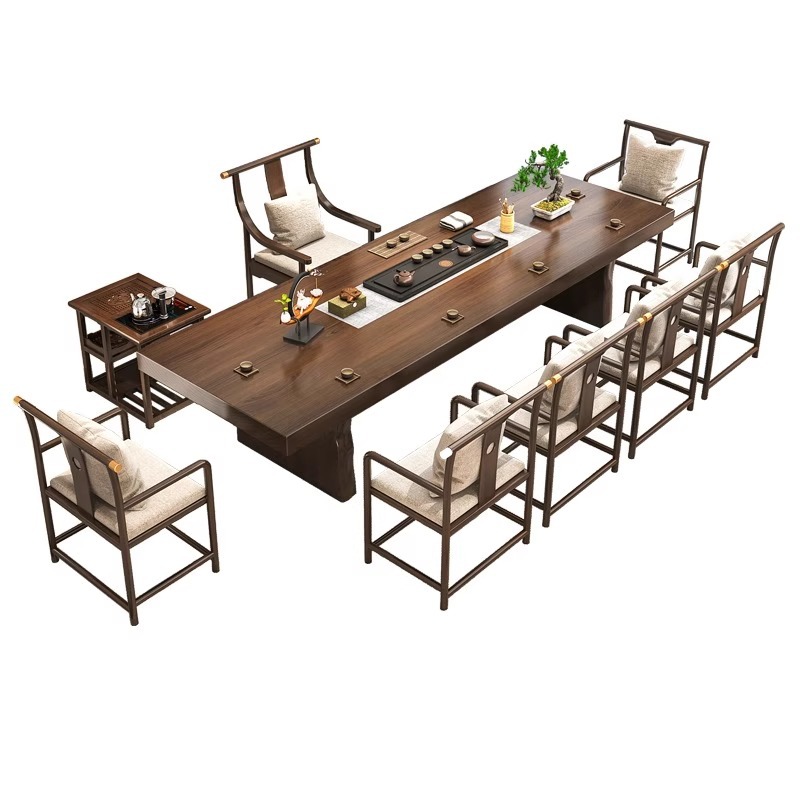 Solid Wood Tea Table for Home Living Room Shop Reception Tea Table and Chair Combination New Chinese Zen Office Large Tea Table